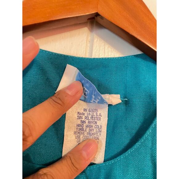 Vintage Womens Dress Size 12 Petite Teal Pleated Secretary Preppy Old Money 80s - Picture 3 of 8